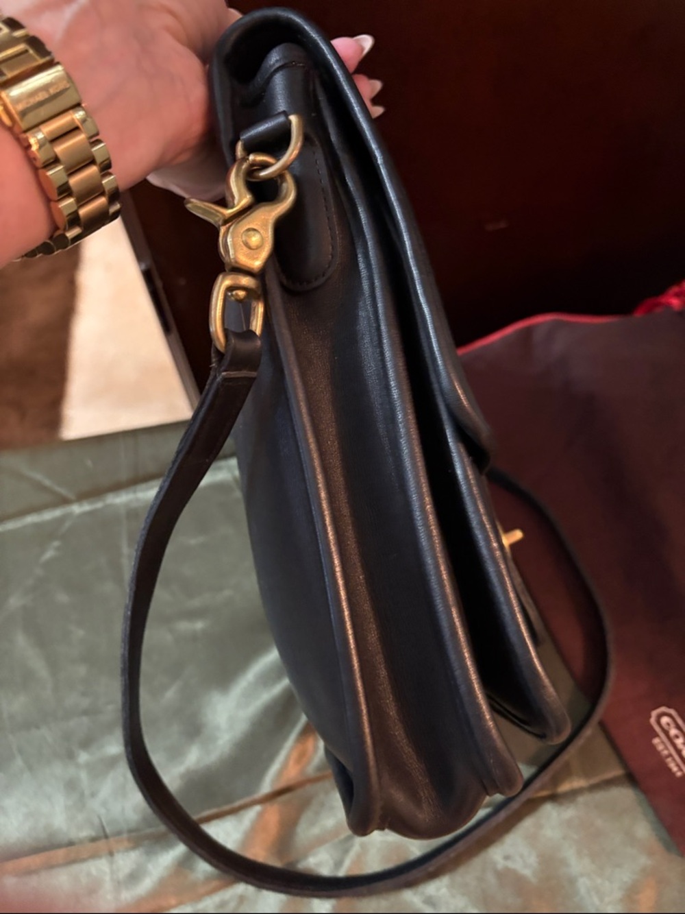 Vintage Coach Station Bag 5130 Black leather turnlock top handle crossbody USA - Picture 10 of 16